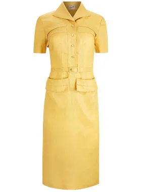 1940s Vintage Spirit Linen Dress in Honey Yellow