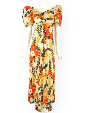 60s/70s Does 30s/40s Floral Maxi Dress - xs, sm