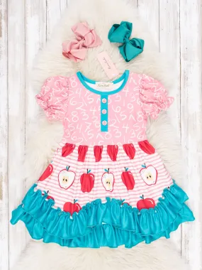 Apples & Numbers Ruffle Dress