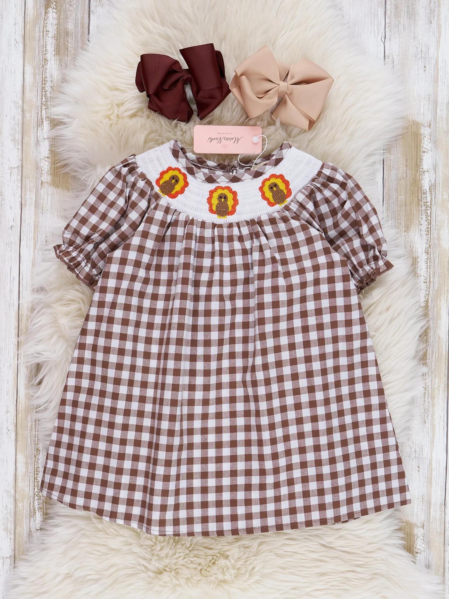 Autumn Gingham Smocked Turkey Dress