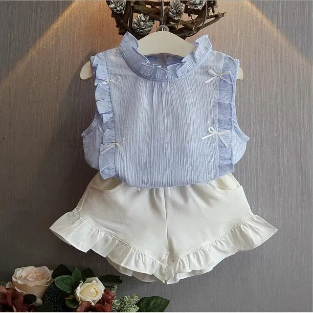 Baby Girl Summer Outfit with Denim Pearl Skirt and Eyelet Top