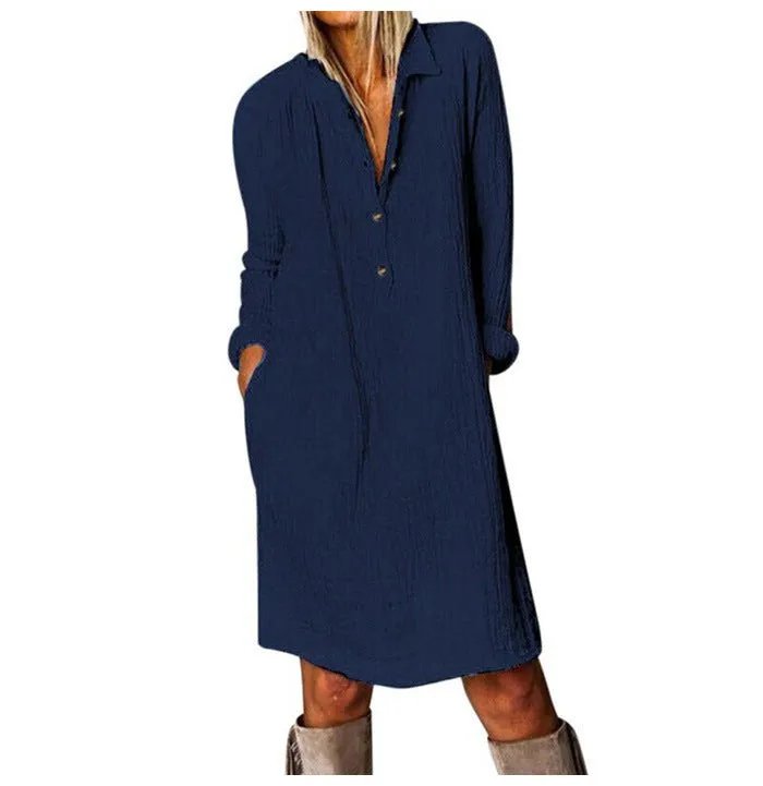 Baggy Frock Style Midi Dress with Long Sleeves