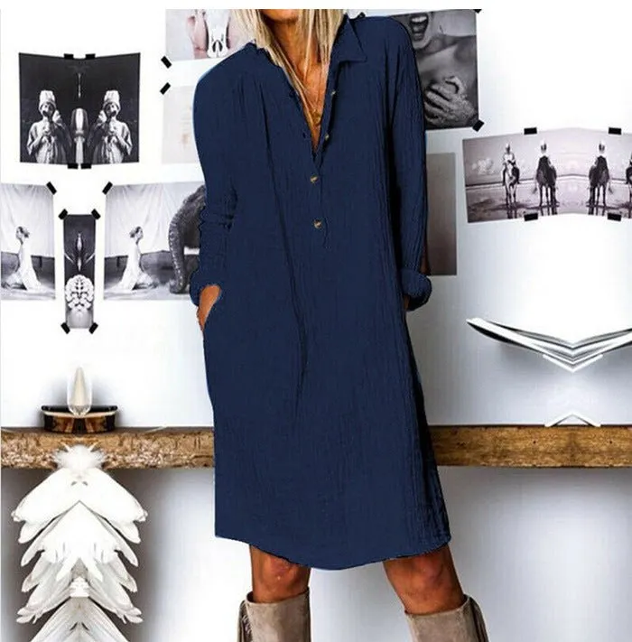 Baggy Frock Style Midi Dress with Long Sleeves