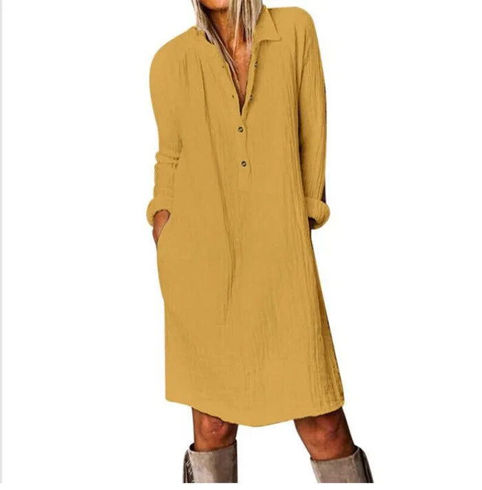 Baggy Frock Style Midi Dress with Long Sleeves