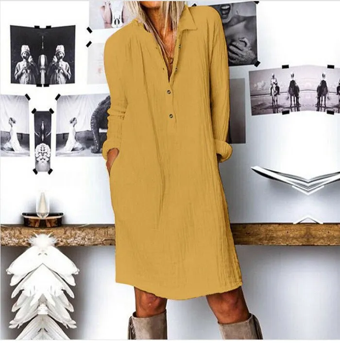 Baggy Frock Style Midi Dress with Long Sleeves