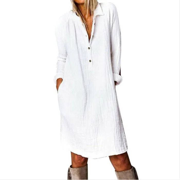 Baggy Frock Style Midi Dress with Long Sleeves