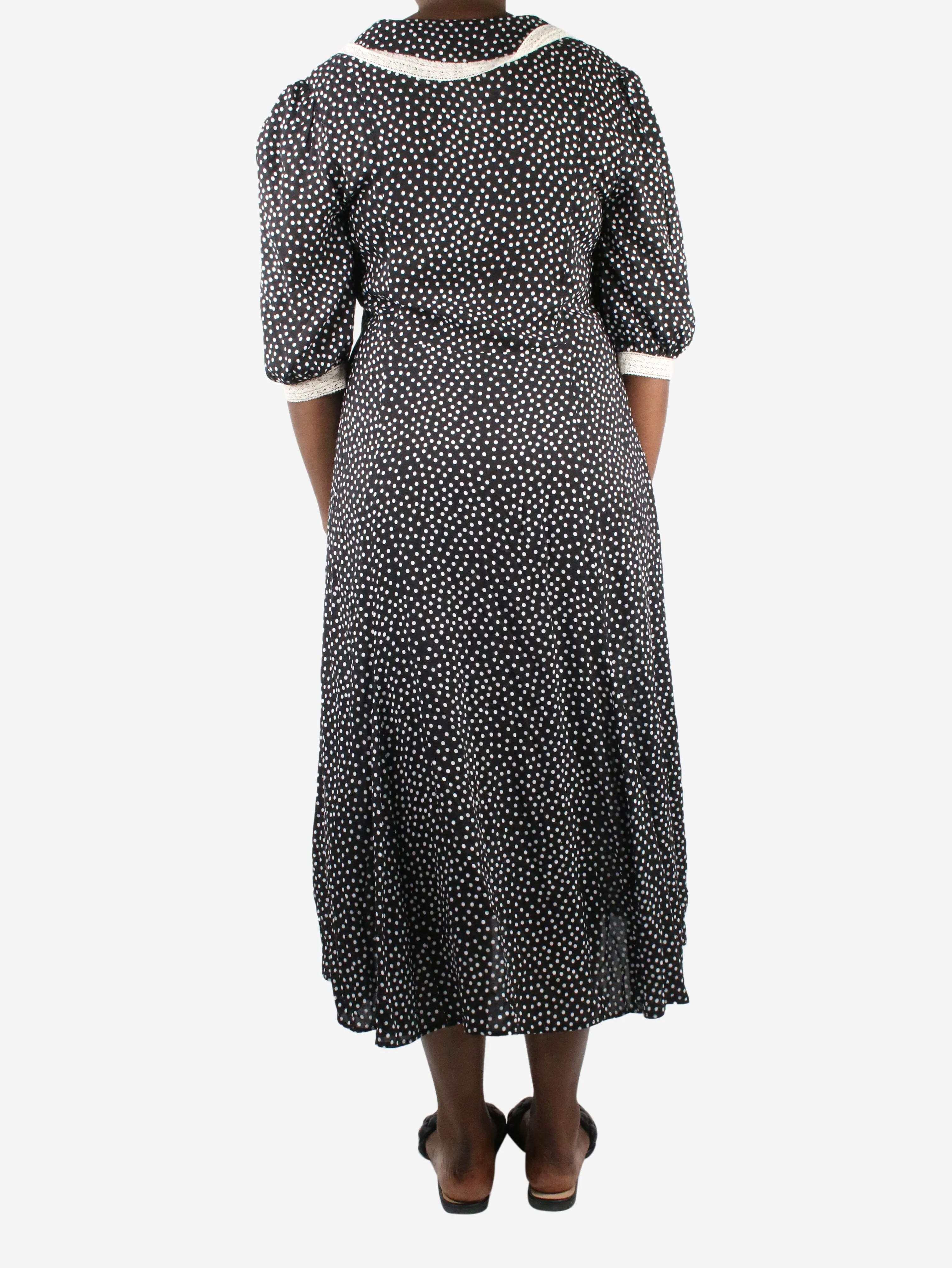 Black polka-dot collar dress - size UK 12