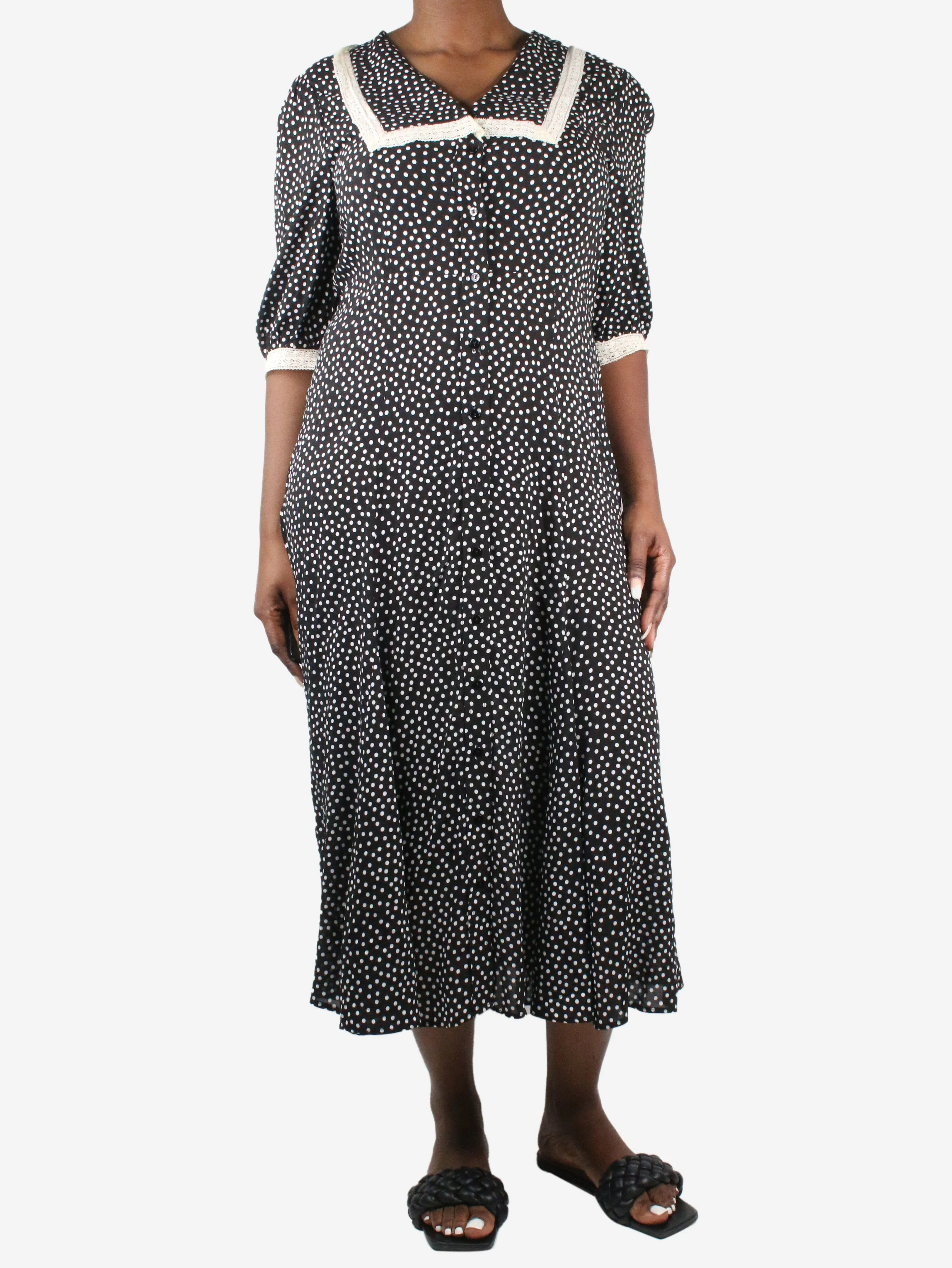 Black polka-dot collar dress - size UK 12