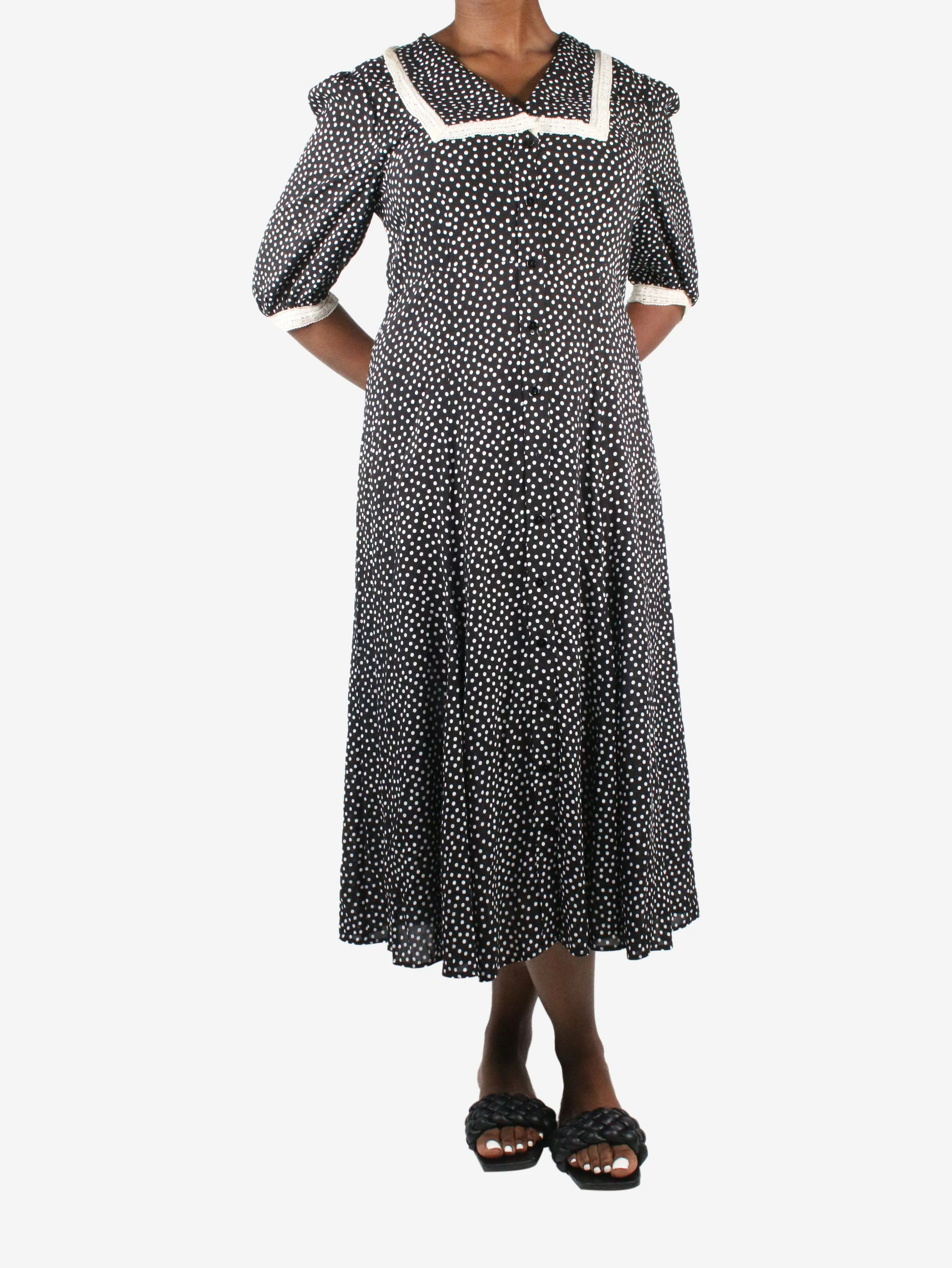 Black polka-dot collar dress - size UK 12