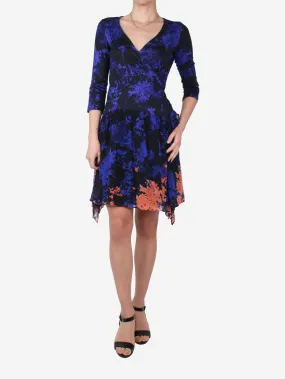 Black silk floral wrap dress - size US 6