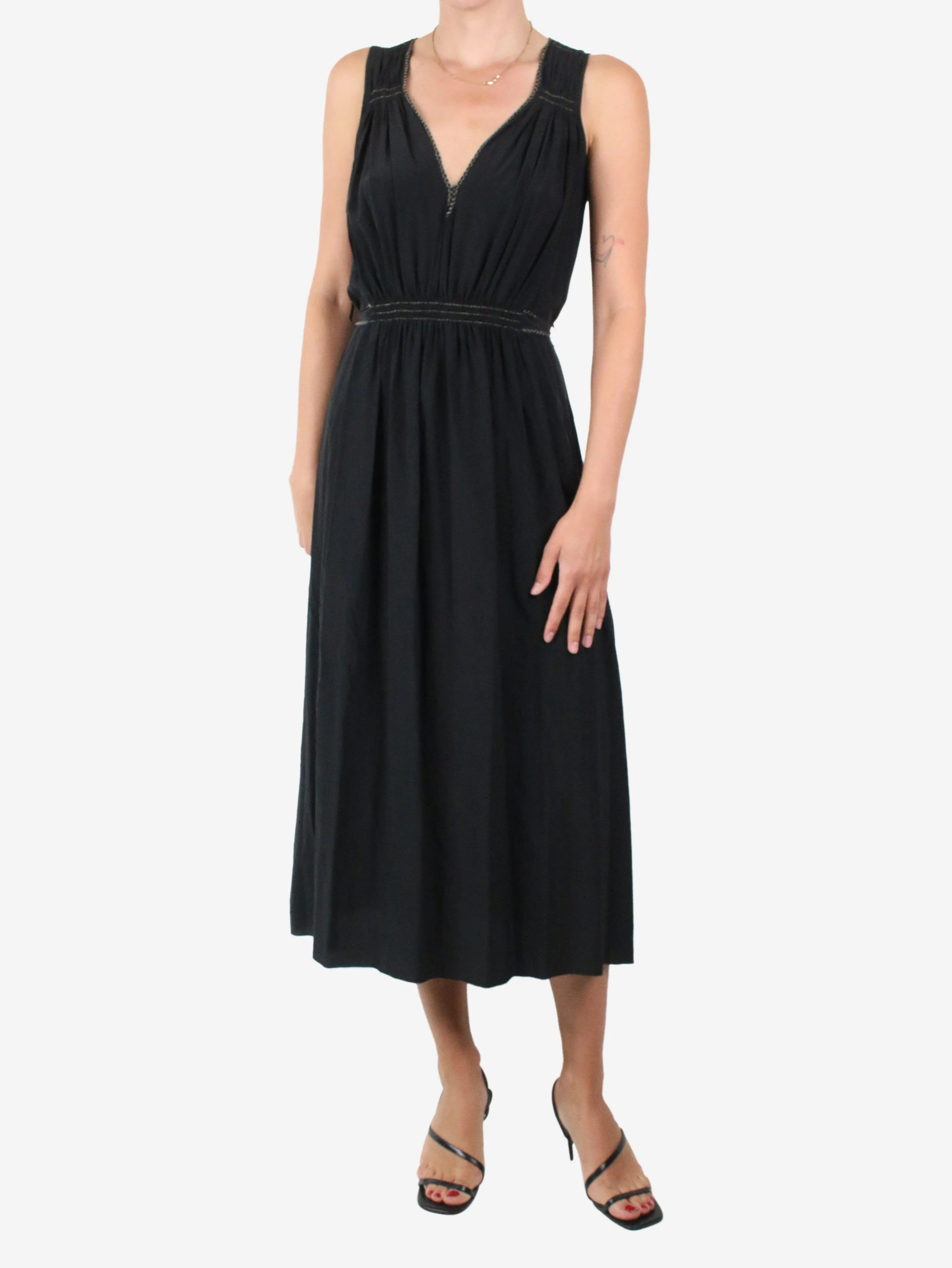 Black sleeveless v-neck midi dress - size UK 6