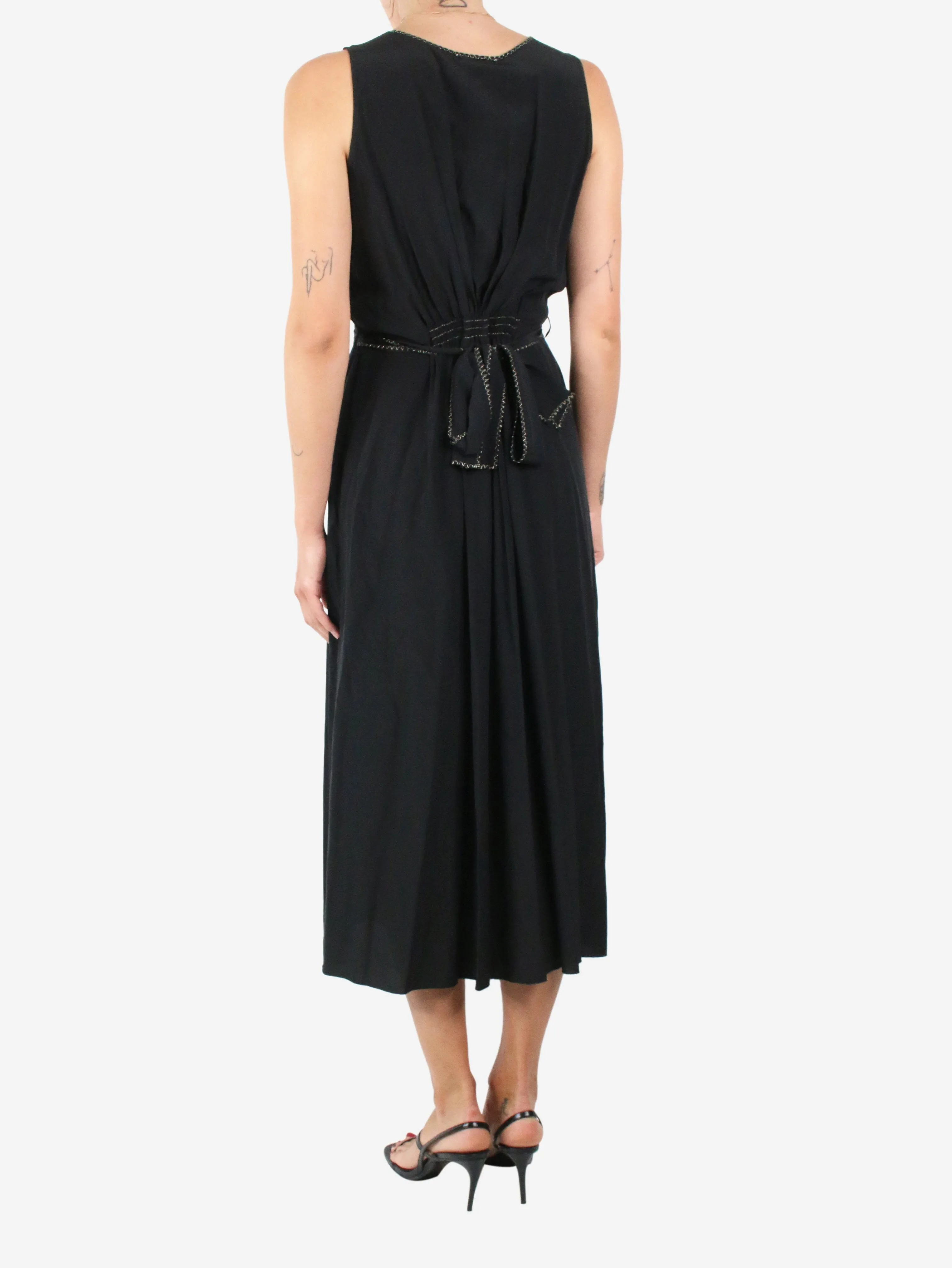 Black sleeveless v-neck midi dress - size UK 6