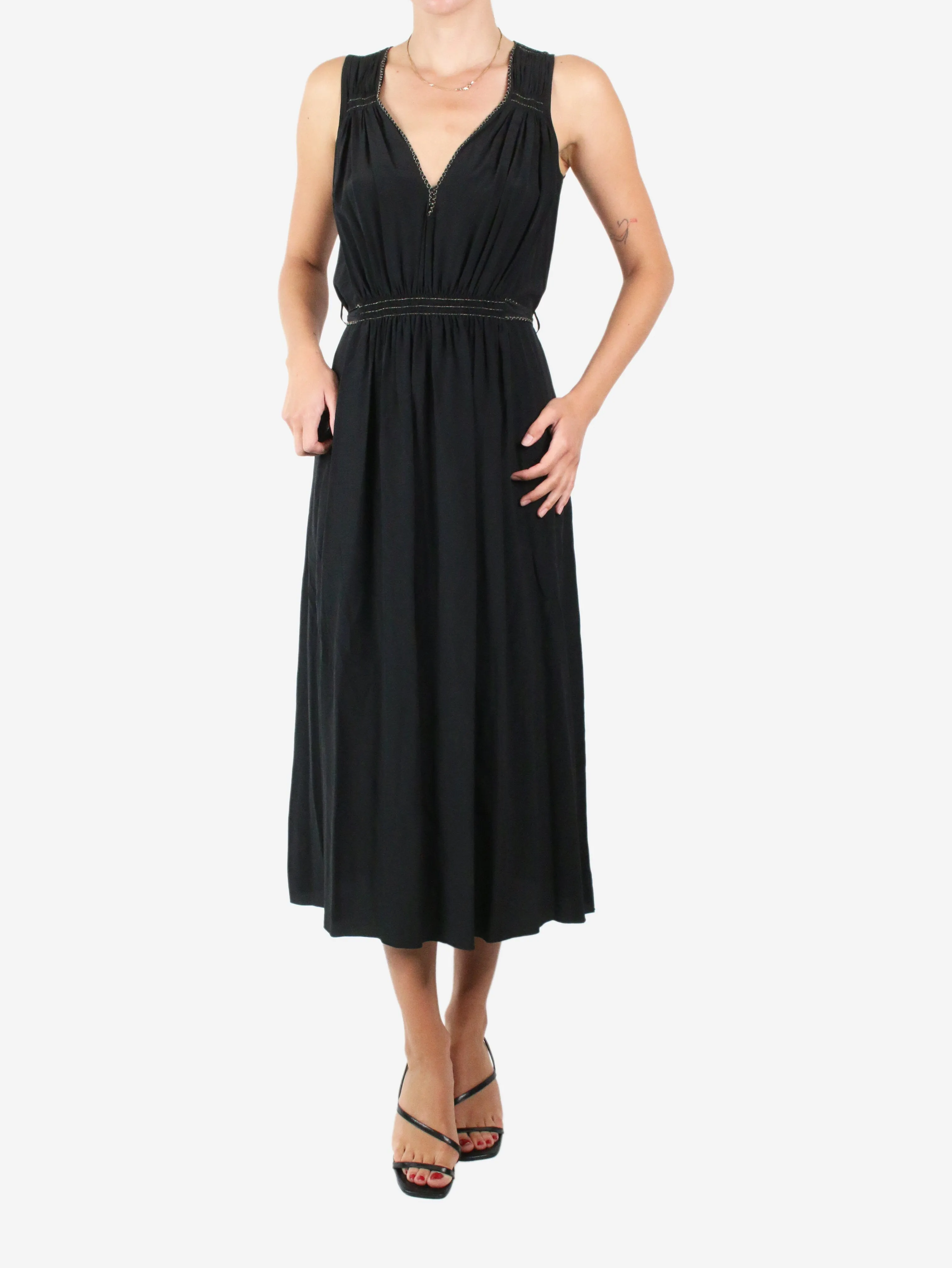 Black sleeveless v-neck midi dress - size UK 6