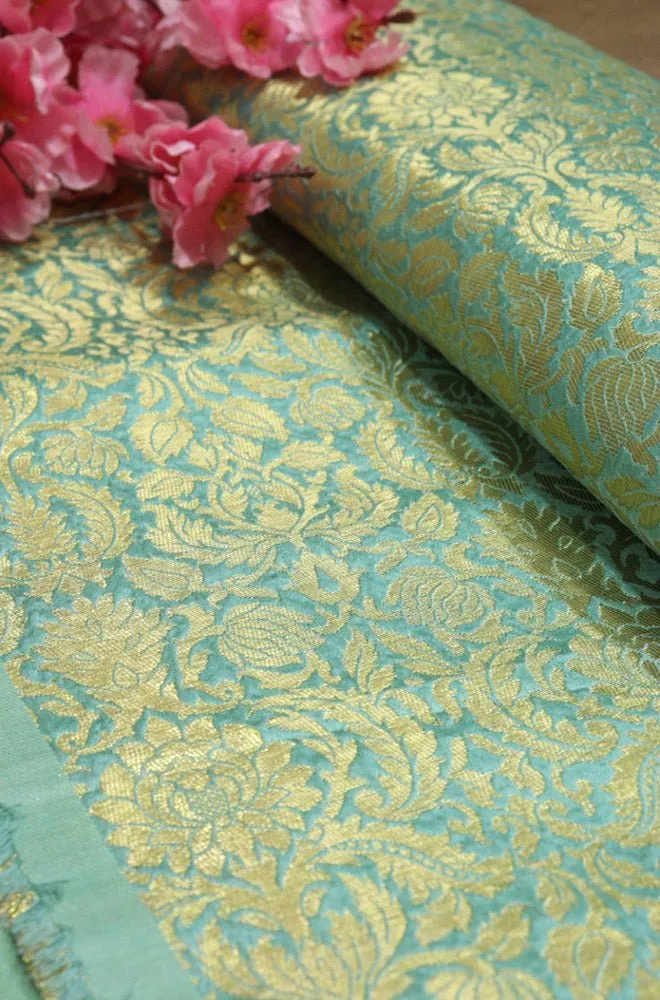 Blue Banarasi Silk Brocade Fabric ( 0.8 Mtr )