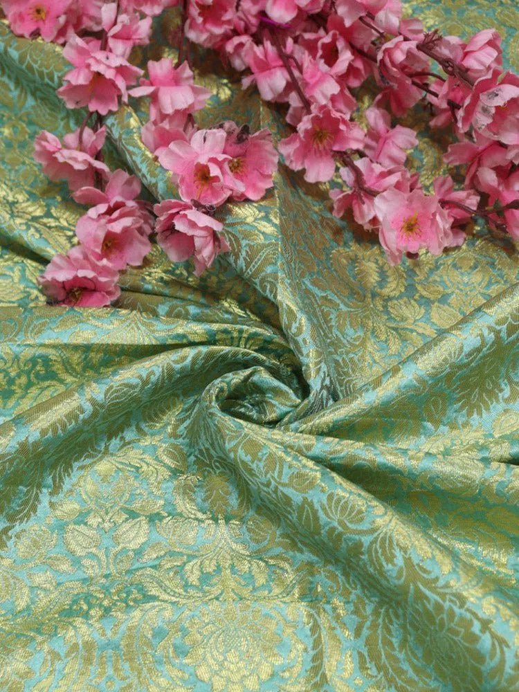 Blue Banarasi Silk Brocade Fabric ( 0.8 Mtr )