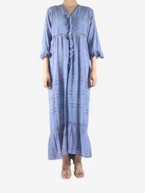 Blue embroidered ruffle maxi dress - size S