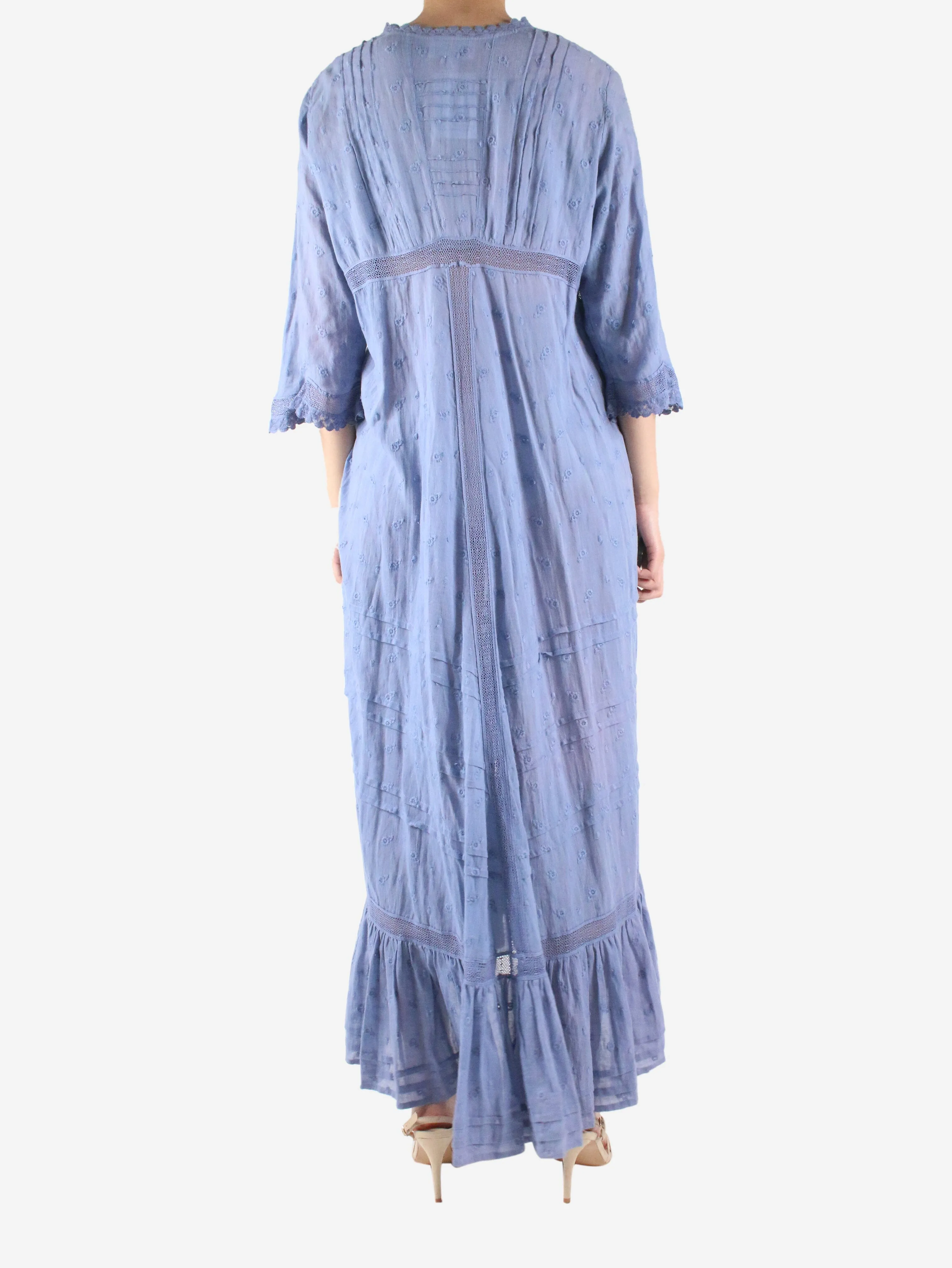 Blue embroidered ruffle maxi dress - size S