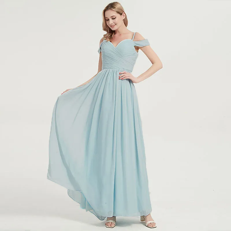 Blush Cold Shoulder Spaghetti Straps Pleated Chiffon Bridesmaid Dress