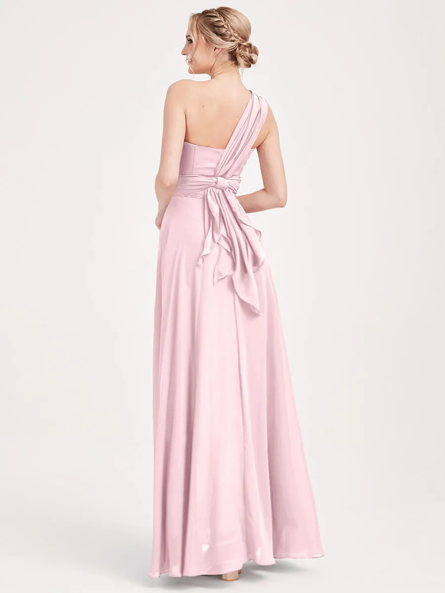 Blush Convertible Chiffon Bridesmaid Dress Wrap Floor Length Gown