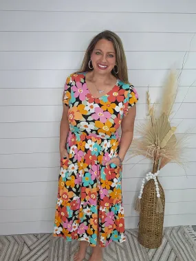 BOLD FLORAL BUTTER SOFT TIERED DRESS