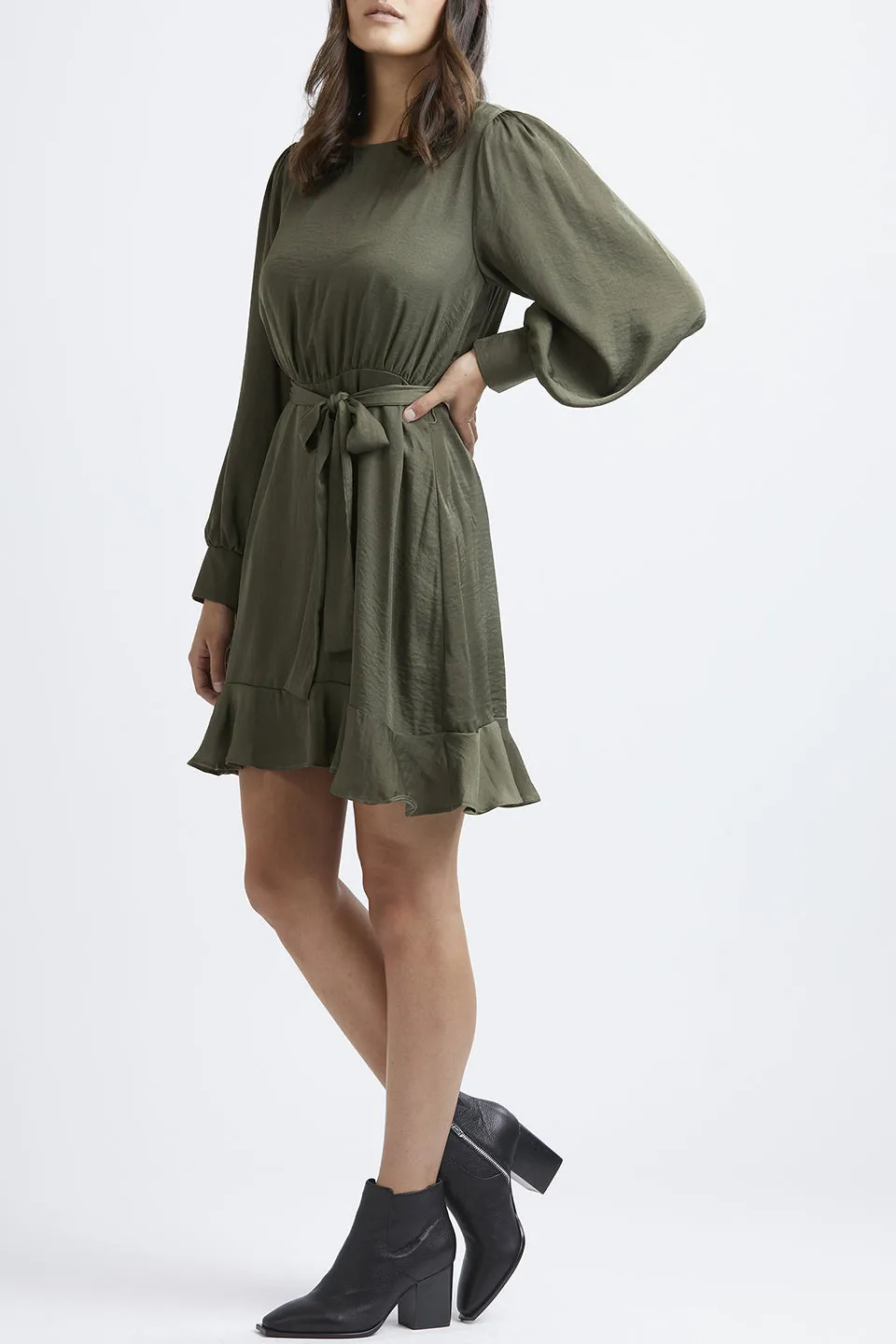 Brilliance LS Khaki Whisky Washer Satin Shift Dress