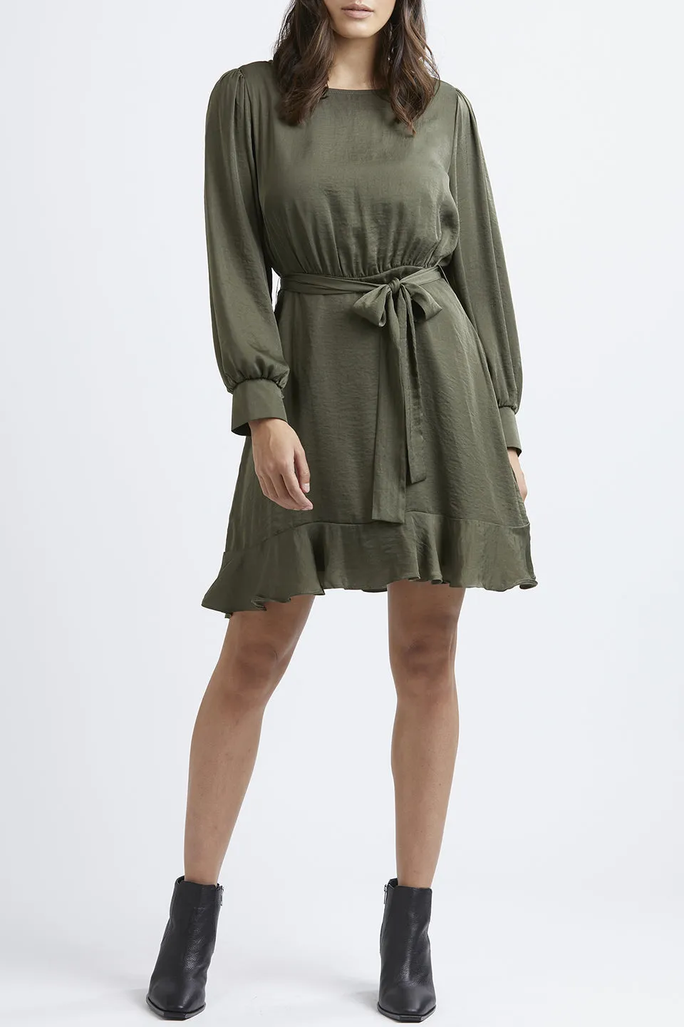 Brilliance LS Khaki Whisky Washer Satin Shift Dress