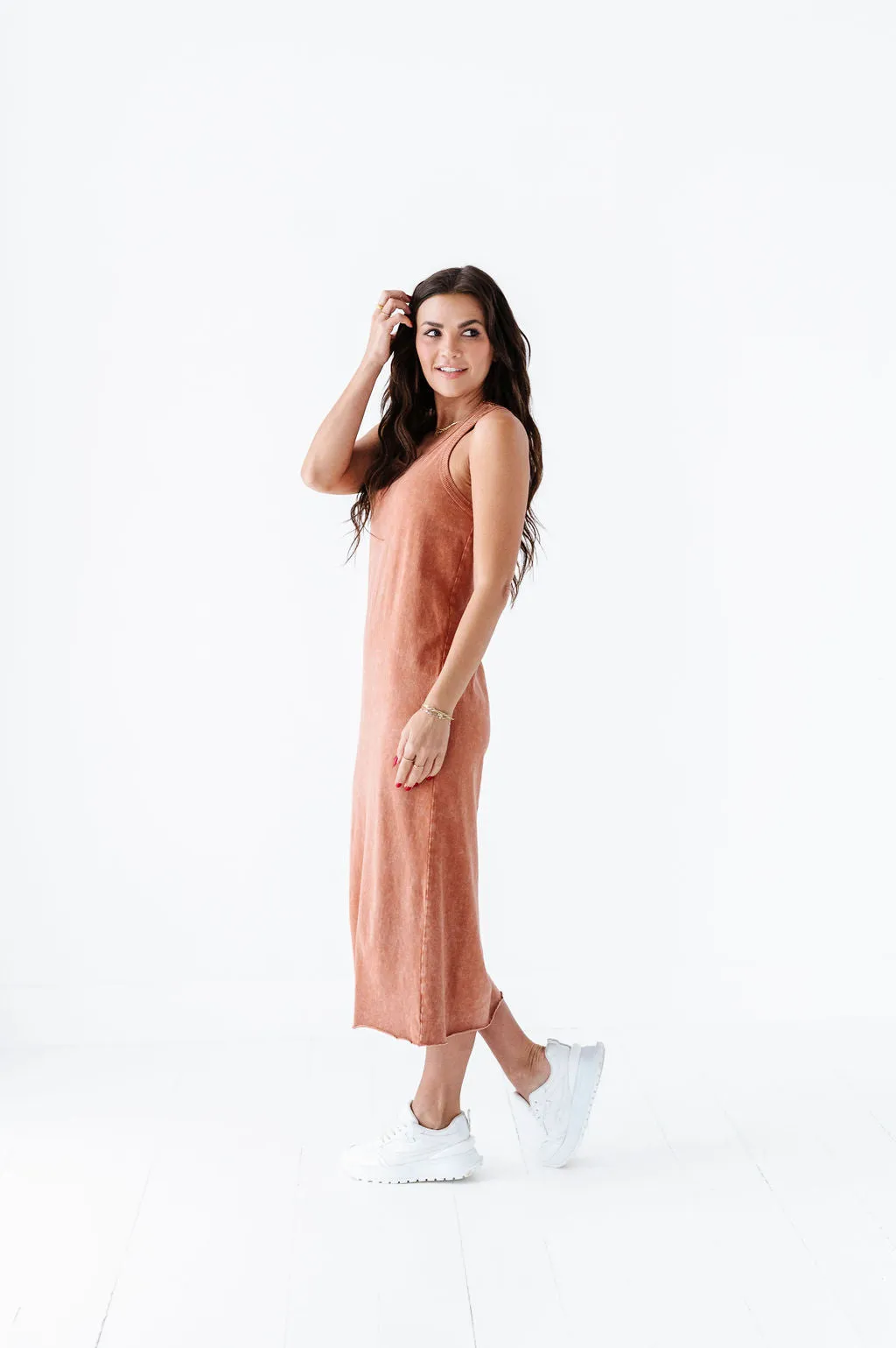 Bring On Summer Tank Dress In Baked Clay - Size Small Left