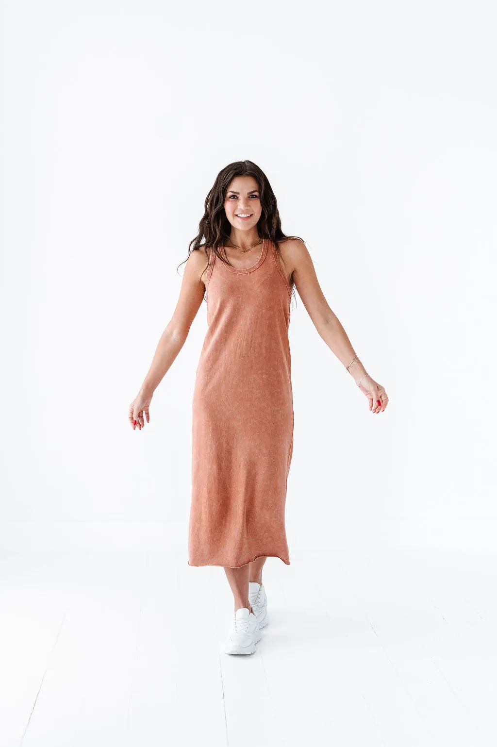 Bring On Summer Tank Dress In Baked Clay - Size Small Left