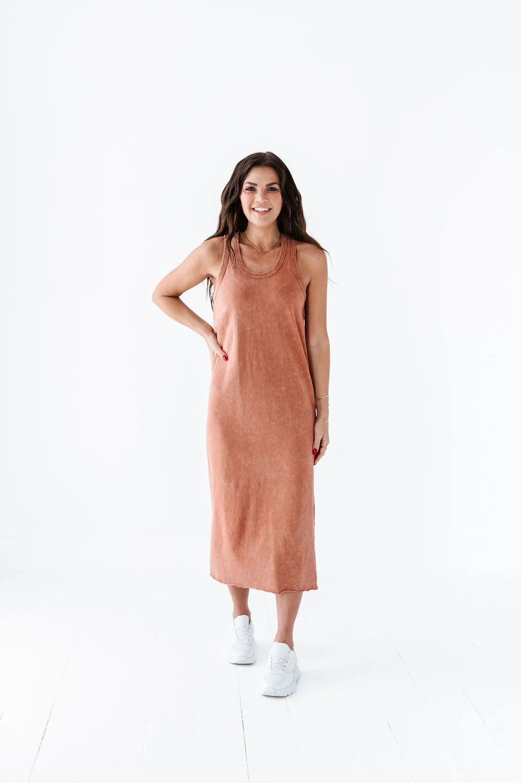 Bring On Summer Tank Dress In Baked Clay - Size Small Left