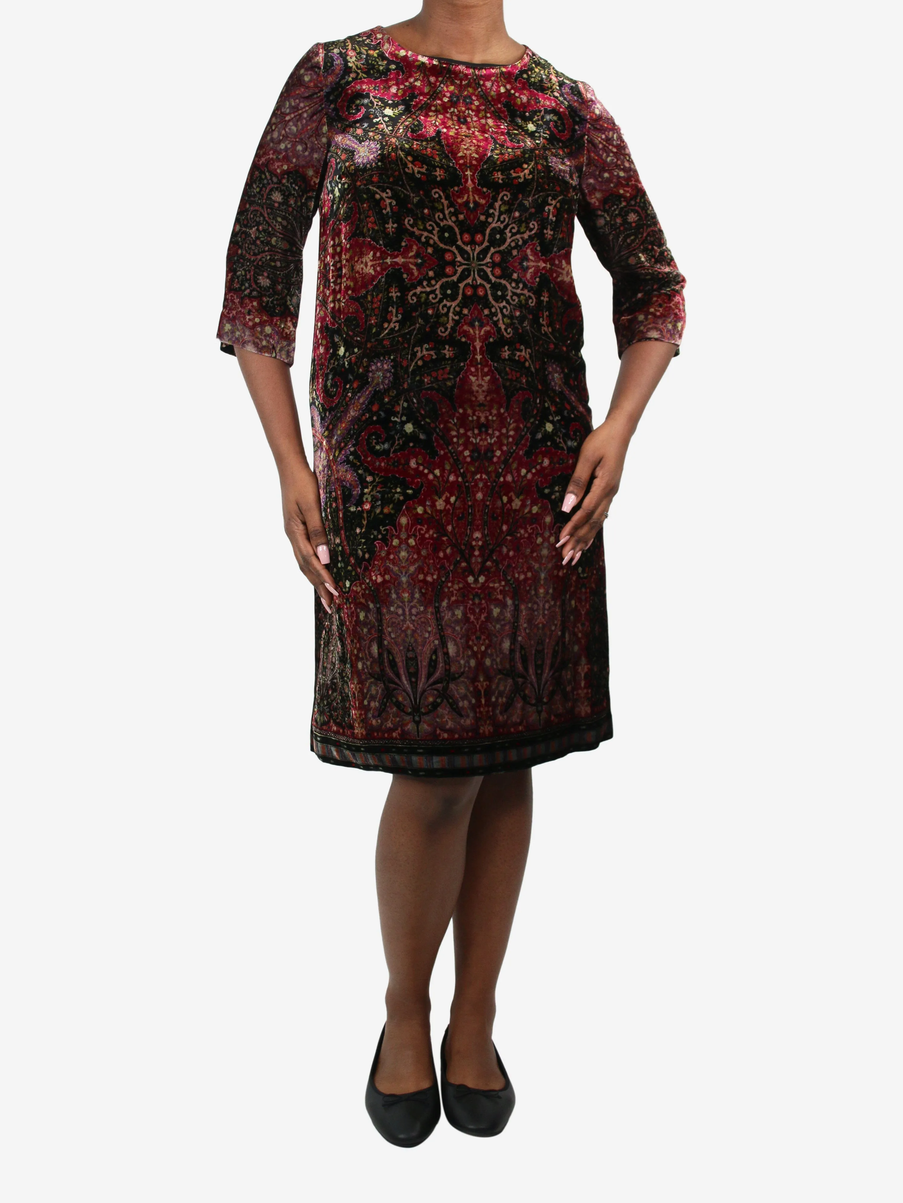 Burgundy floral printed velvet dress - size IT 44