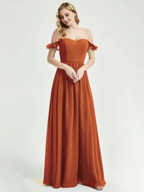 Burnt Orange Detachable Straps Convertible Chiffon Bridesmaid Dress