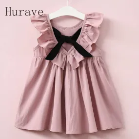 Casual Style Fashion Fly Sleeve Girls Bow Dress Girl Clothing