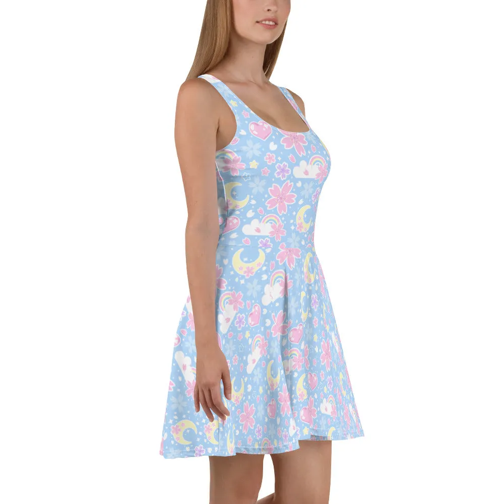 Cherry Blossom Dreams Blue Skater Dress