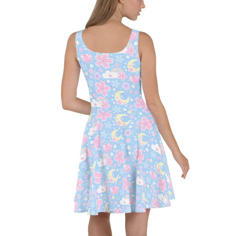 Cherry Blossom Dreams Blue Skater Dress