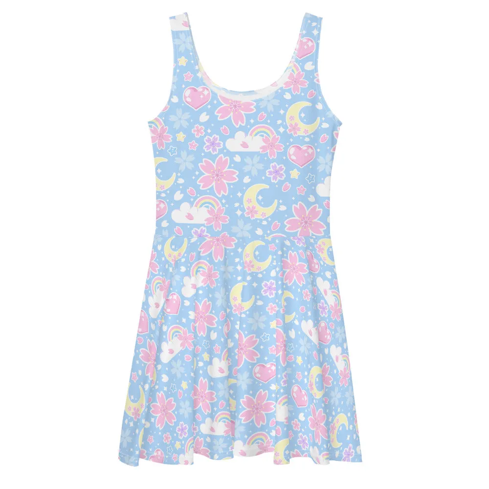 Cherry Blossom Dreams Blue Skater Dress