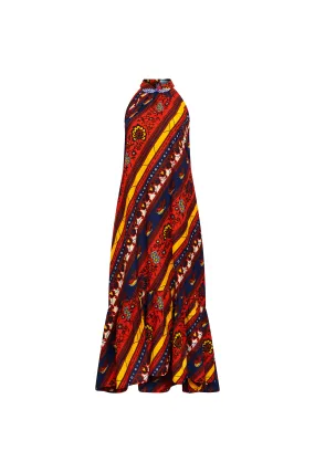 Chioma Dress - Red Blue and Yellow African Ankara Wax Cotton Print