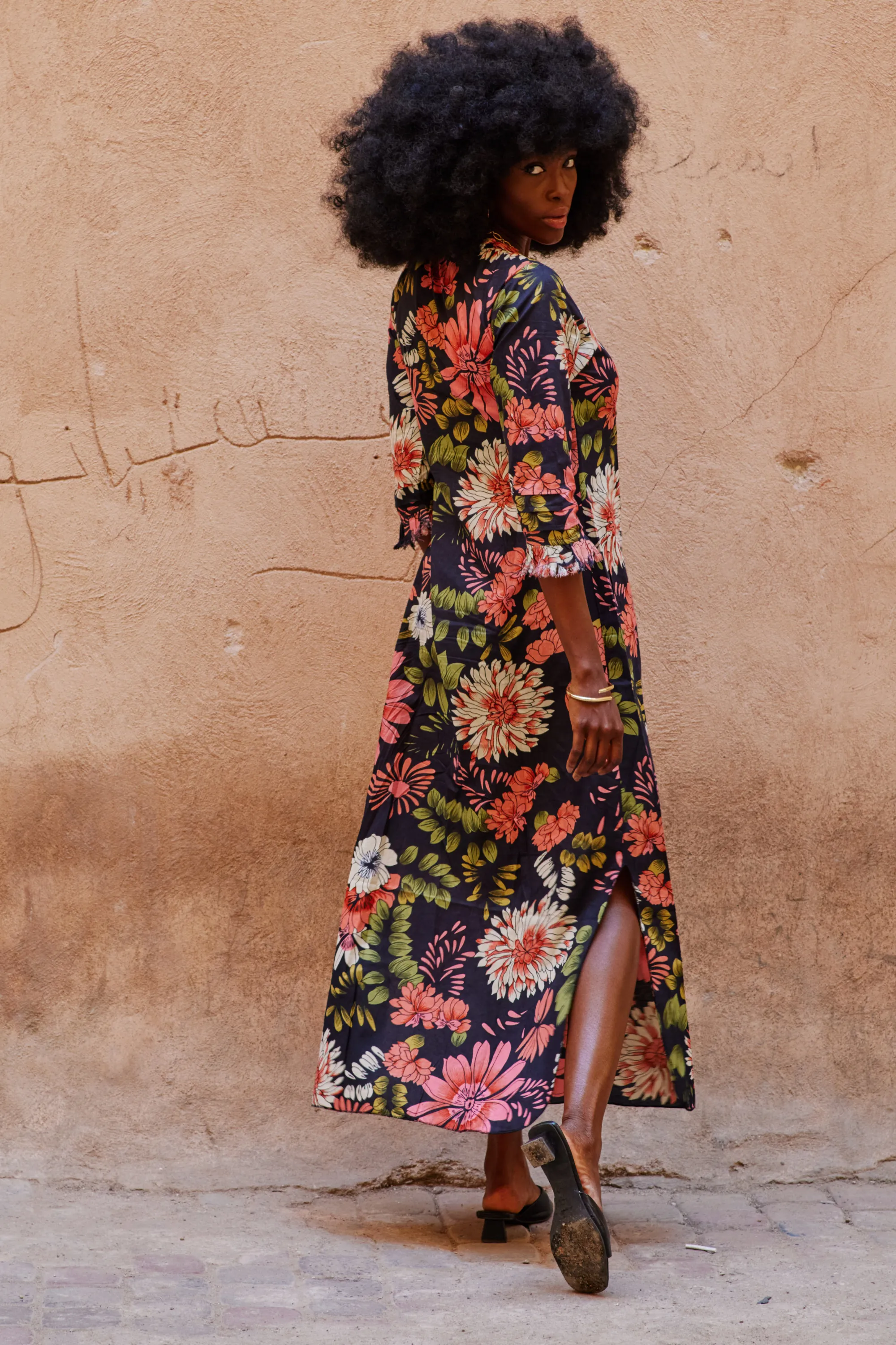 Cotton Annabel Maxi Dress in Black Floral