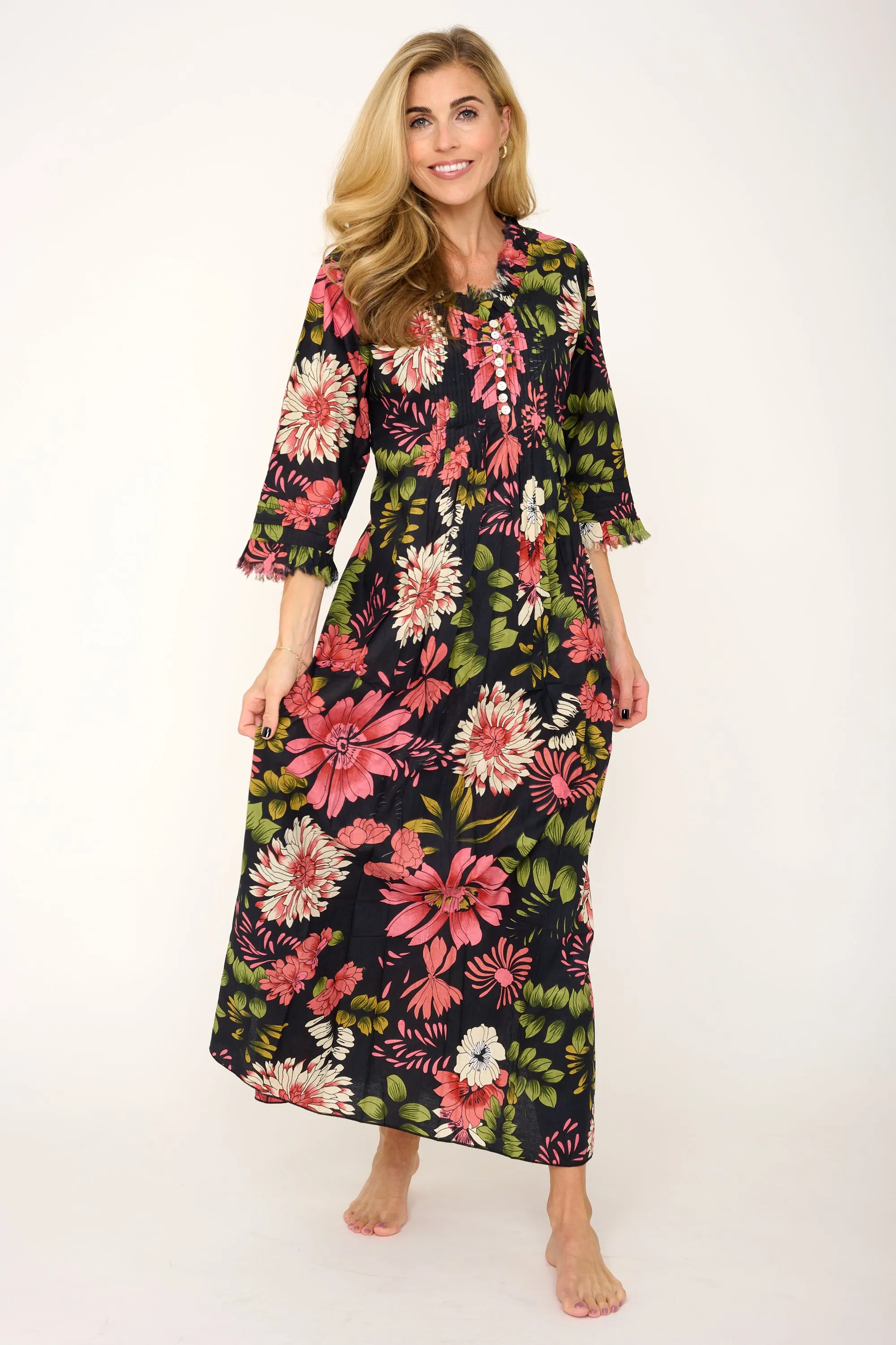 Cotton Annabel Maxi Dress in Black Floral