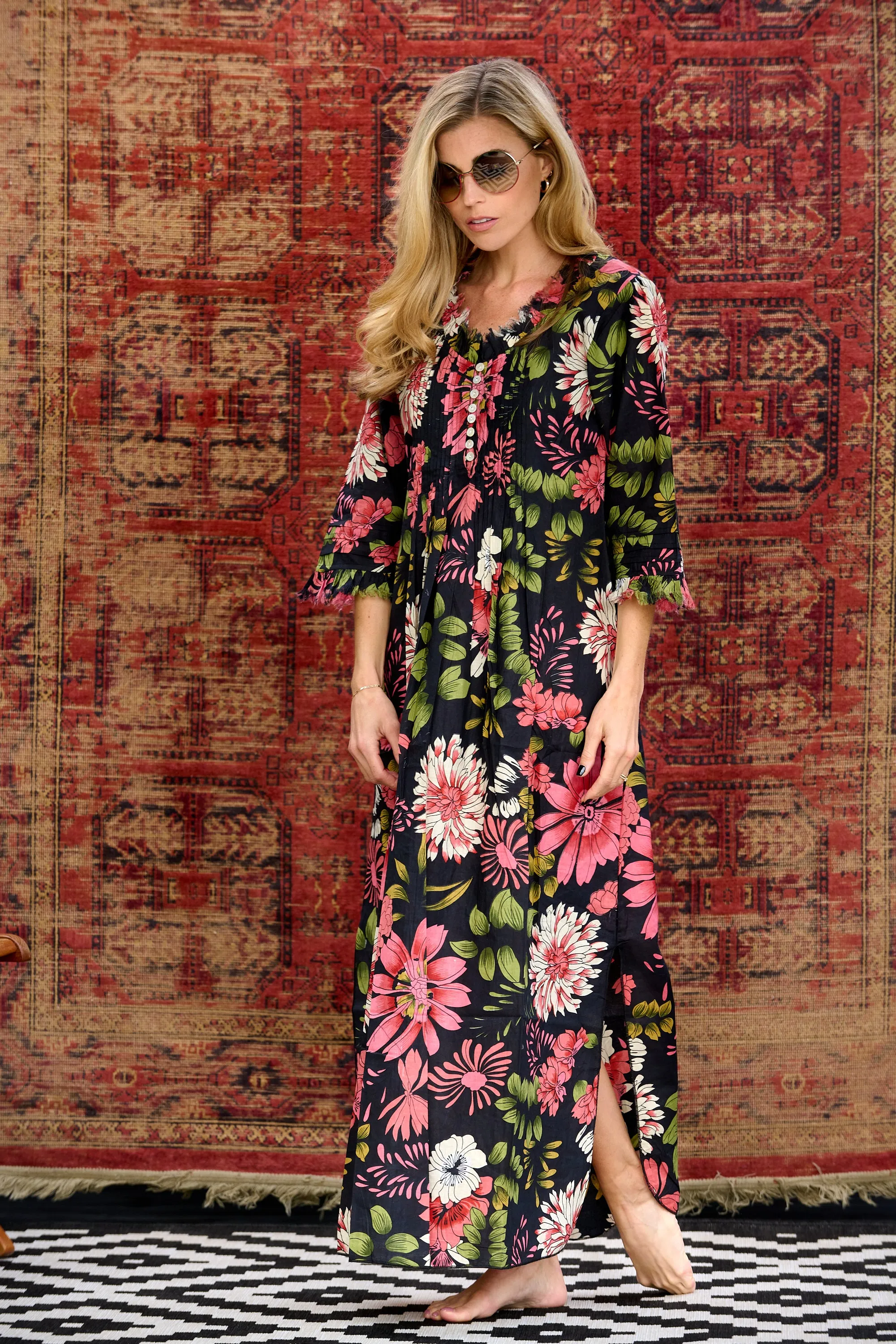 Cotton Annabel Maxi Dress in Black Floral