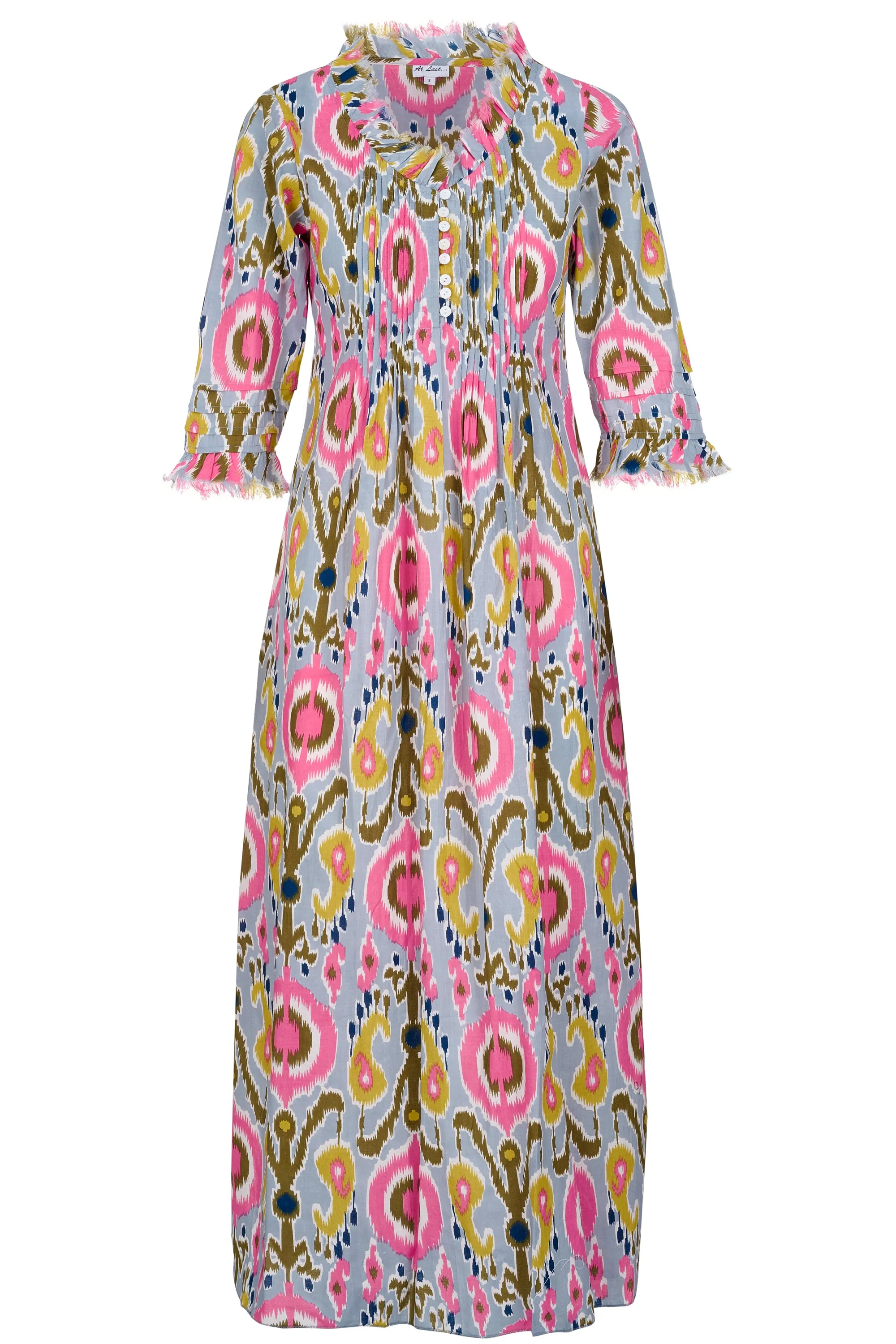 Cotton Annabel Maxi Dress in Grey Multi Ikat