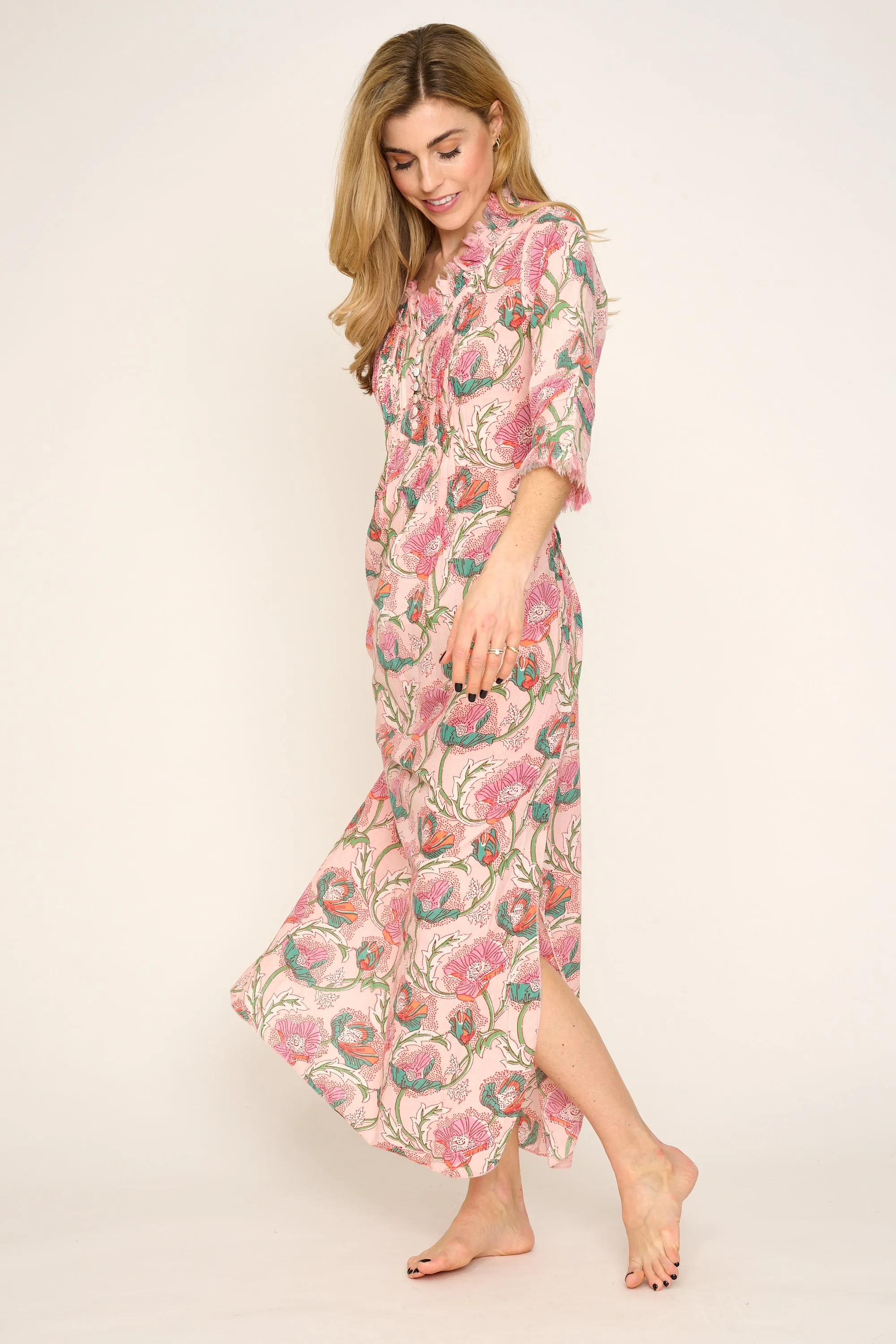 Cotton Annabel Maxi Dress in Peachy Floral