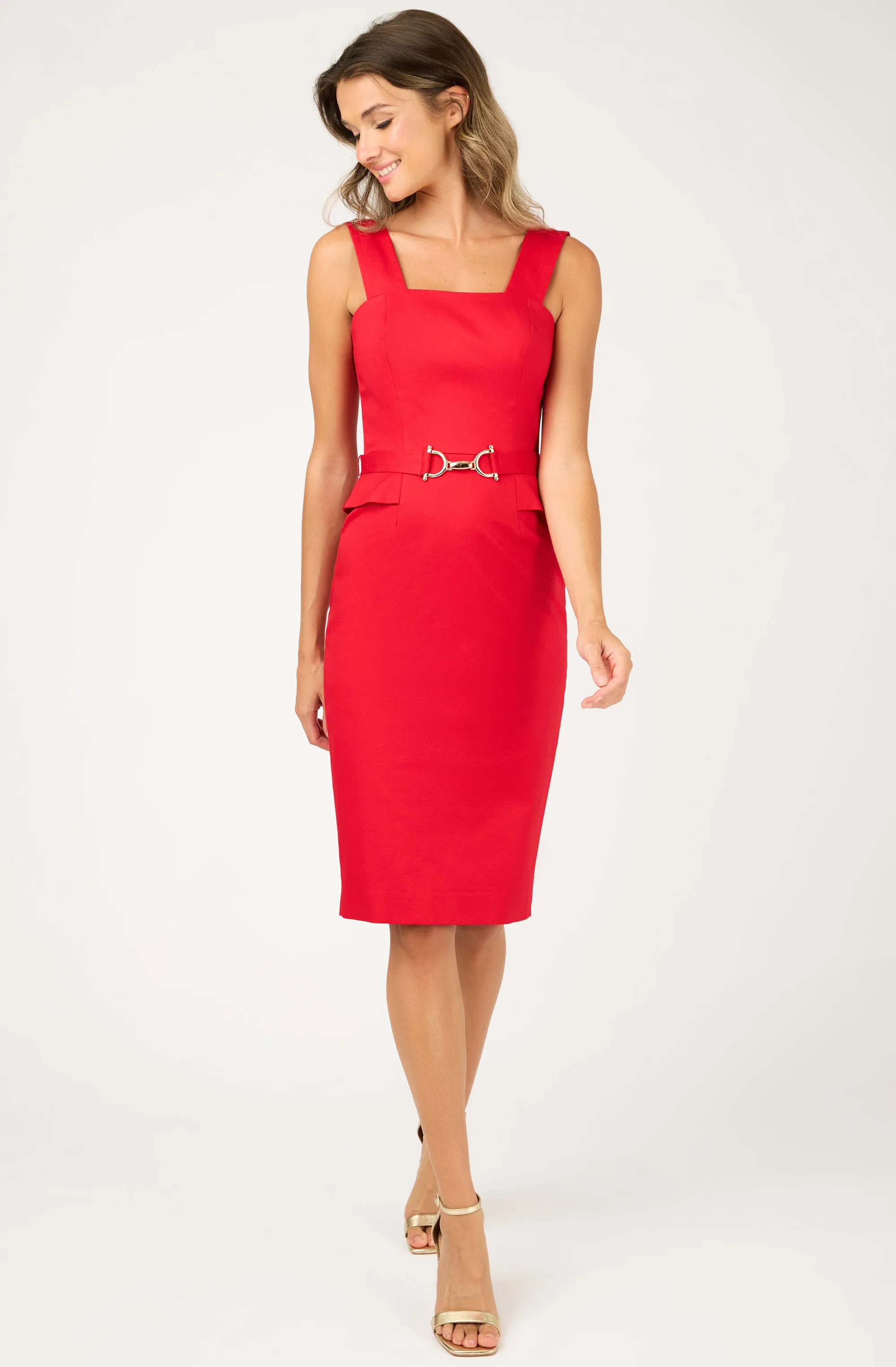 Cotton Belted Sleeveless Fitted Dress