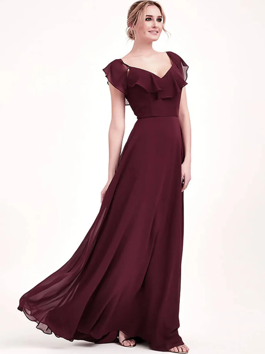 Dark Purple Chiffon Cold Shoulder 3 Ways Convertible Bridesmaid Gown