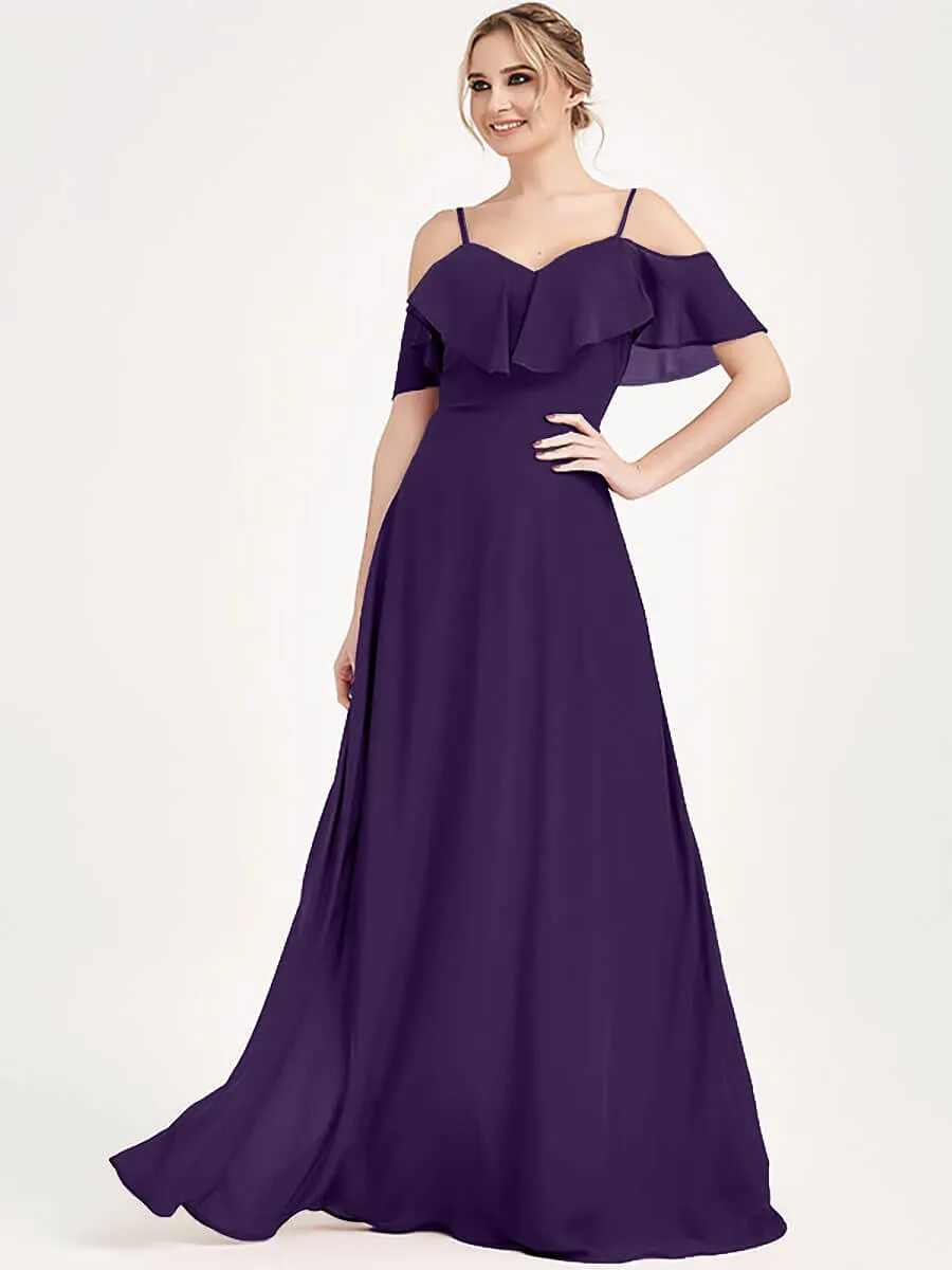 Dark Purple Chiffon Cold Shoulder 3 Ways Convertible Bridesmaid Gown