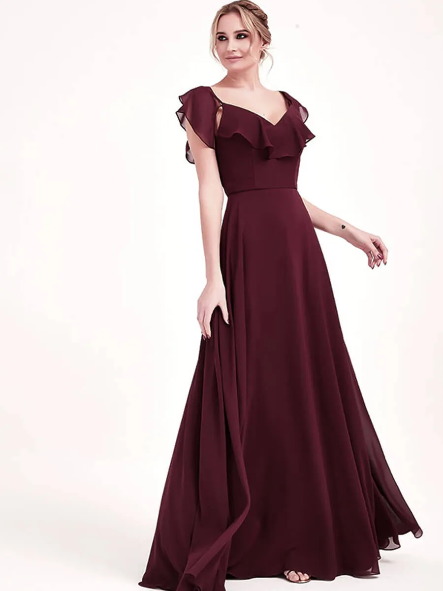 Dark Purple Chiffon Cold Shoulder 3 Ways Convertible Bridesmaid Gown