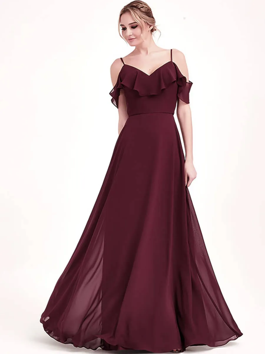 Dark Purple Chiffon Cold Shoulder 3 Ways Convertible Bridesmaid Gown