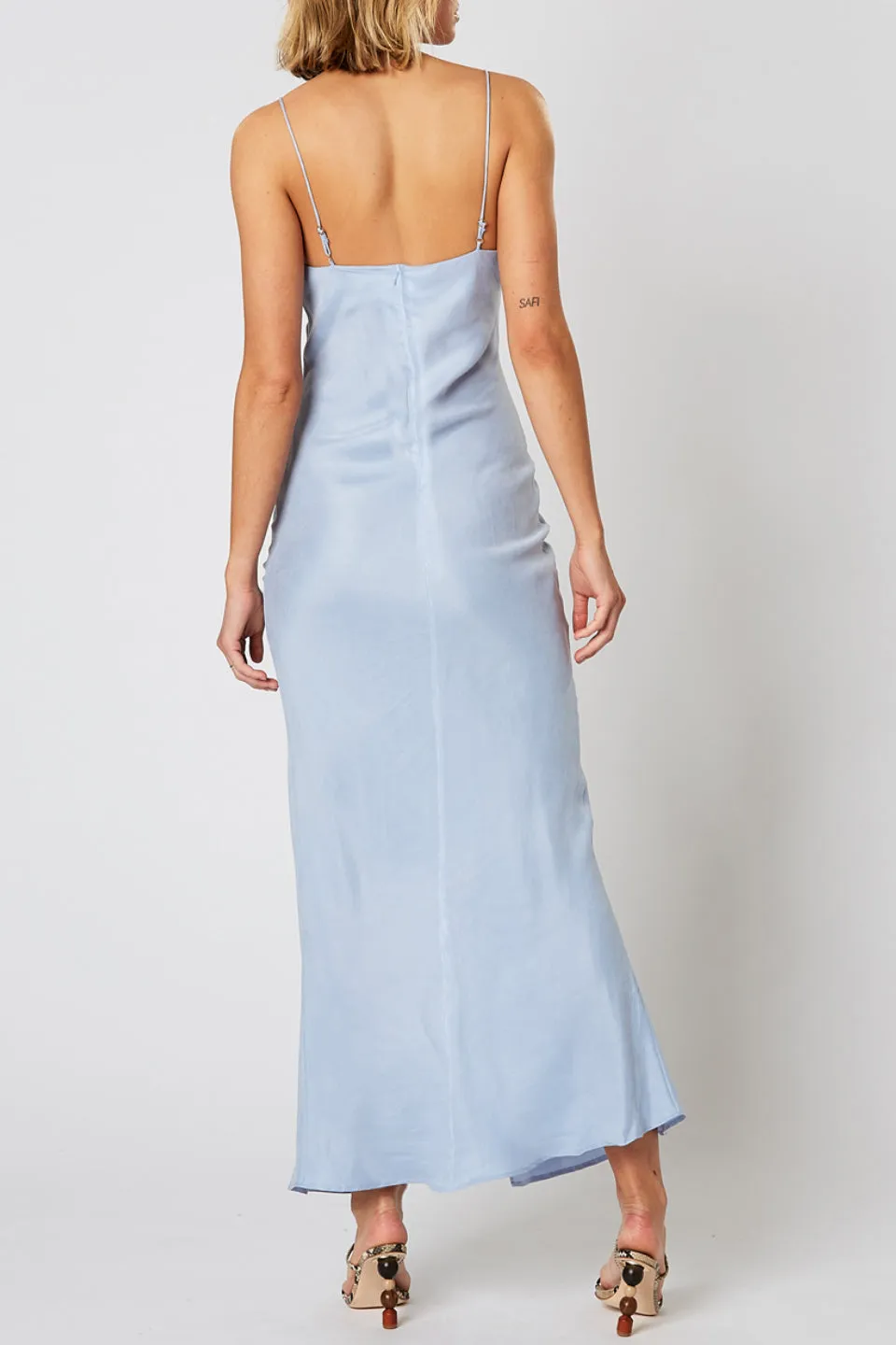 Dreamscape Strappy Button Front Light Blue Midi Dress