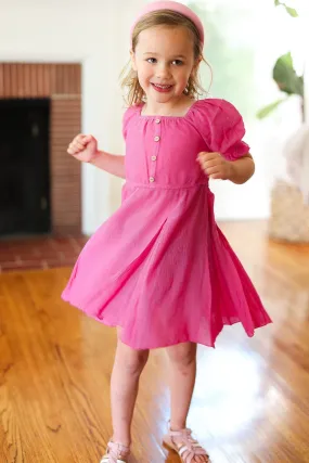 Explore More Collection - Adorable Dark Rose Button Square Neck Ruche Dress