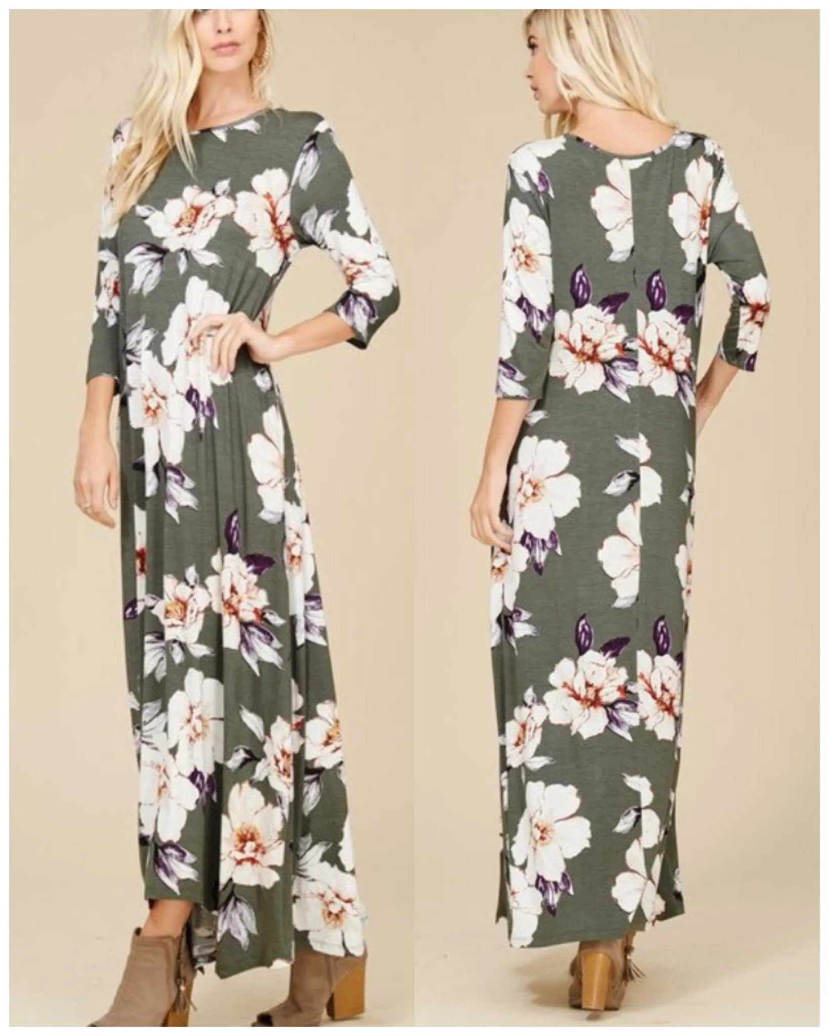 Fall Olive You Floral Maxi Dress