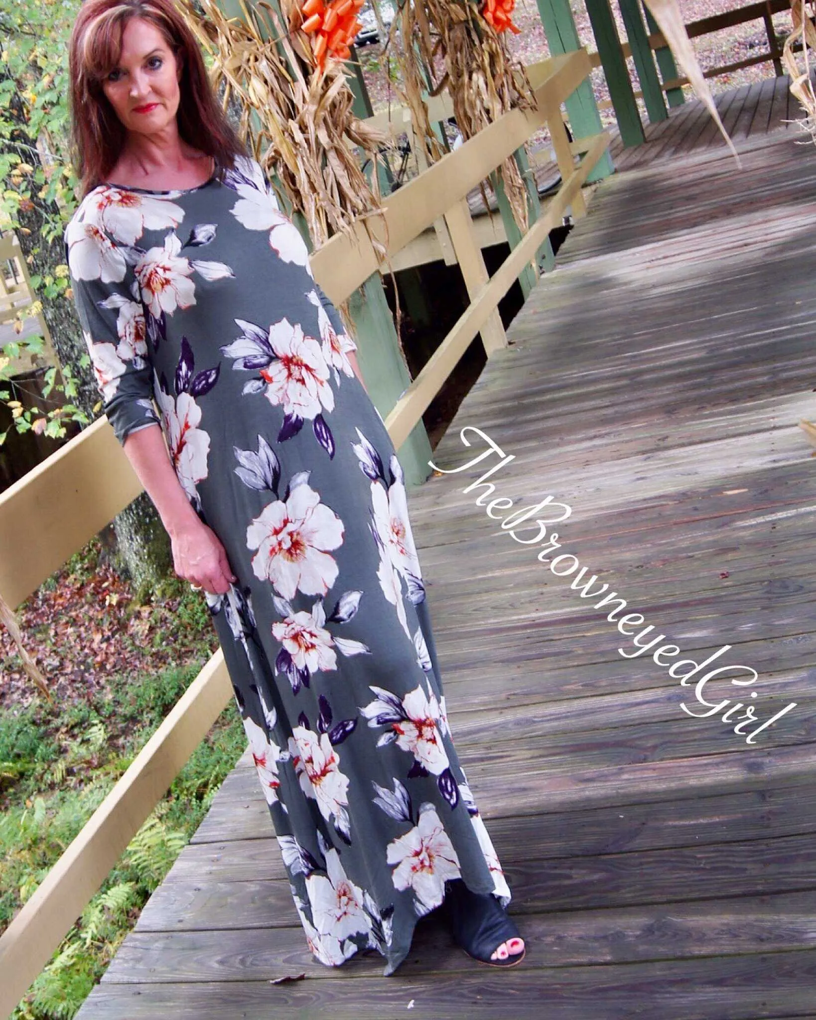 Fall Olive You Floral Maxi Dress